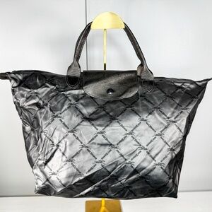 Longchamp Black Quilted Logo Tote